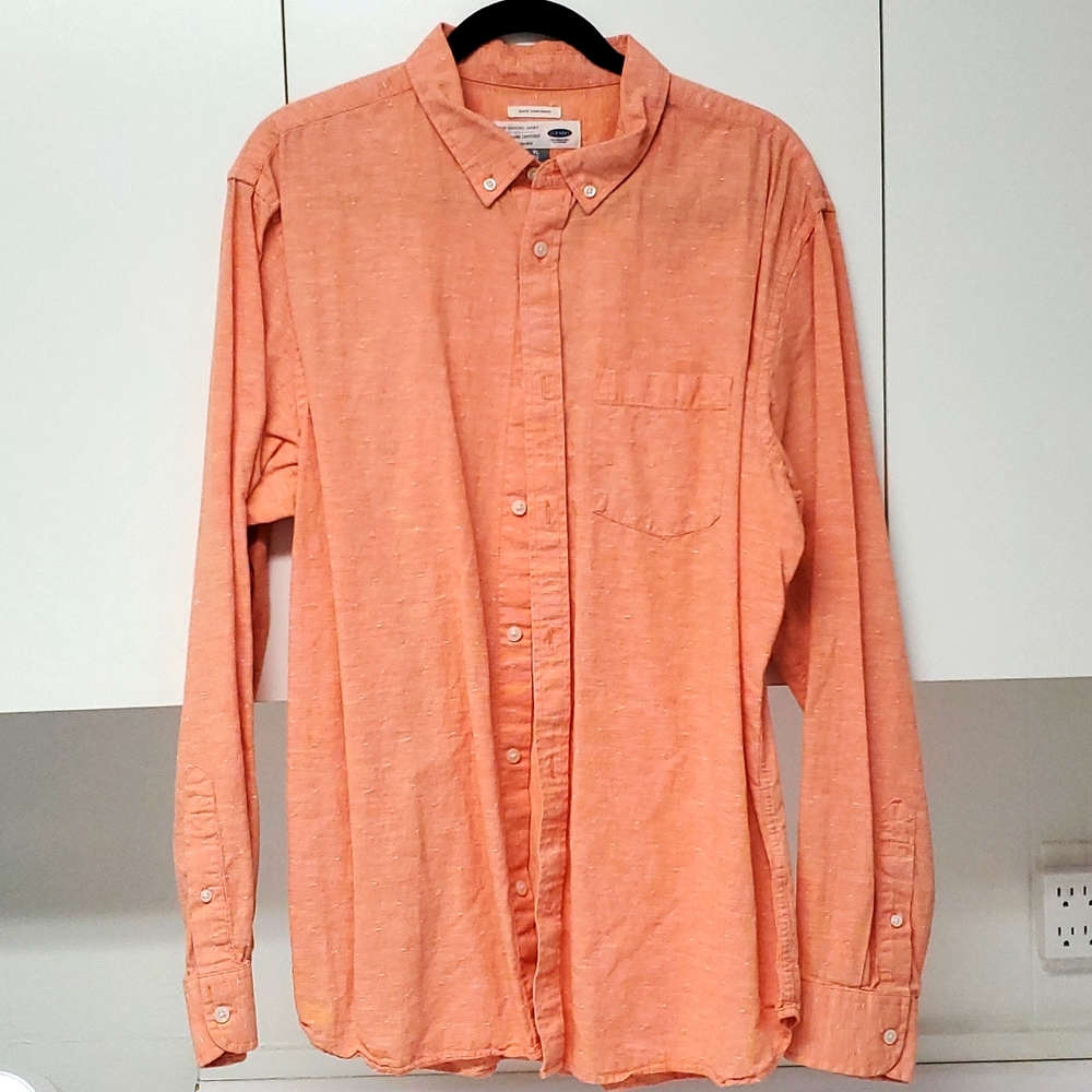 Old Navy Mens XL orange w white Mens long sleeve Casual Button Down